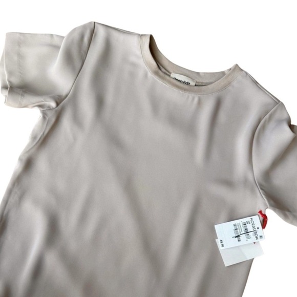 Open Edit Tops - Open Edit Tan Relaxed Fit Short Sleeve Shirt Top XXS